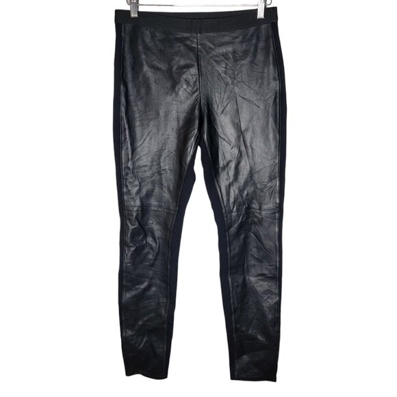 Eileen Fisher Small Pants Leather Ponte Pull On‎ Slim Black Stretch Elastic - Picture 1 of 5